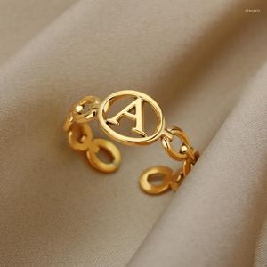 Anéis de casamento Hollow out carta inicial para mulheres homens aço inoxidável anel de anel ajustável de jóias de jóias de jóias de jóias rita22