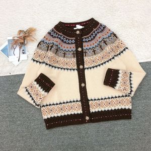 Women's Knits Tees Autumn and Winter Single Breasted Brown Embroidered Crewneck Plaid Ferris Wheel Fleece Cardigan Knitted Fresh Sweet Coat
