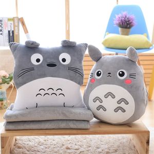 Totoro Plush Pillow Multifunction 3 in 1 Throw Pillow Totoro Hand Warm Pillow Cushion Baby Kids Blanket Stuffed Anime Figure Toy 220329