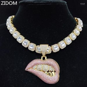 Colares com Pingente Homens Mulheres Hip Hop Colar em Forma de Lábio Mordido com Corrente de Cristal de 13mm Iced Out Bling HipHop Fashion Charme JóiasPingente Elle2