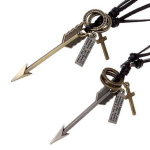 Pendant Necklaces Vintage Genuine Leather Necklace Arrow Wing Glasses Jewelry Men Collar Long Cord Choker Hip Hop GiftPendant NecklaPendant