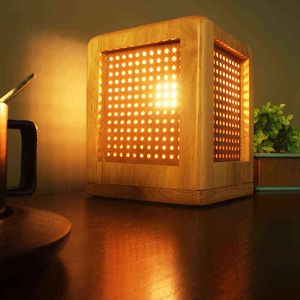 2021 New Square Solid Wood Table Lamp For Bedside Bedroom Living Room Children Eye Protection Lamp Indoor Lighting Decor H220423