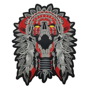 Wholesale indian vest for sale - Group buy LARGE HORNED CHIEF DEATH SKULL INDIAN MOTORCYCLE BIKER BACK PATCH MC RIDER Vest Patch264g