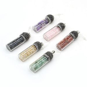 Pendant Necklaces Natural Stone Gravel Pendants Reiki Heal Citrines Amethysts Pendulum Charms For Jewelry Making DIY Women Necklace Earrings