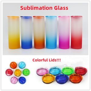 Färgglada lock! 25oz sublimeringsgradient raka glasögon öl kan glas tumlare dricka glasögon ölglas med färgglada lock och återanvändbart halm