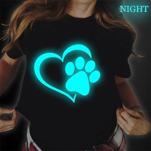 Camiseta luminosa Mulheres Top Tees Roupas Graphic Dog Paw 90S Girl Harajuku Ullzang Estilo coreano feminino Kawaii Camisa 220613