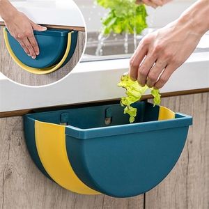 Folding Waste Bin Kitchen Cabinet Door Hanging Trash Can Wall Mounted can For Storage Y200429