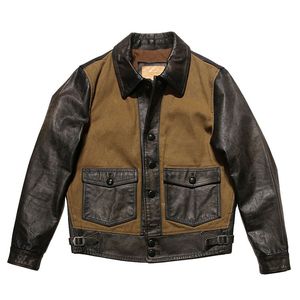 Männer Casual Motorrad Nähen Echte Leder Jacke Windjacke Ropa De Hombre Schlank Mantel 4XL Große Größe Herbst Outwear Jacken Vintage