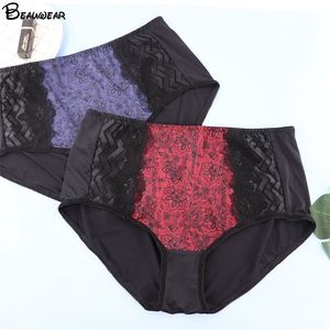 Beauwear XL-6XL High-Rise Women Panties Floral Lace Briefs Ladies Sexy Underwear Breathable Underpants Lingeries 220425