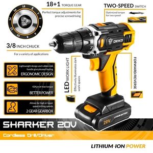 Sharker 20V trådlös borruppgradering med 2 litiumion Battery Electric Screwdriver Mini Wireless Power Driver Y200323