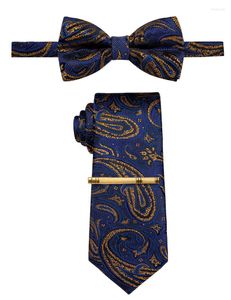 Bow Ties Men's Tie och ställer in klassisk marinblå guld 8cm slips för bröllopsfest manlig affärsformell kläddräkt tillbehör Fred22