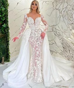 Wholesale strapless mermaid trumpet wedding dresses for sale - Group buy 2022 Plus Size Arabic Aso Ebi Luxurious Lace Beaded Wedding Dress Long Sleeves Vintage Sexy Bridal Gowns Dresses