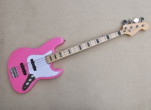 4 Strings Pink Electric Bass Guitar with Maple Fingerboard Block Black Inlay