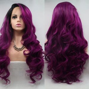 Фиолетовые омбре средние волны ежедневные синтетические парики для чернокожих белых женщин косплей натуральные волокно поддельные волосы теплостойкие волнистые парик