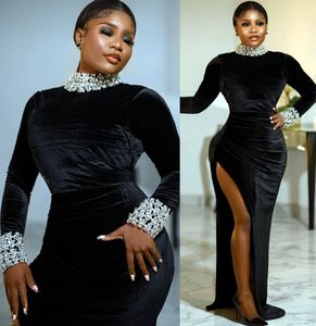 Plus Size Arabic Aso Ebi Luxurious Black Sheath Prom Dresses Crystals High Neck Evening Formal Party Second Reception Birthday Engagement Gowns Dress Zj667 407