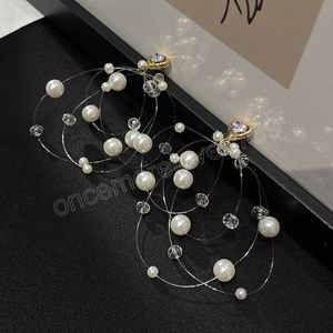 Korean Elegant Fish Line Pearl Beads Tassel Dangle Earrings For Women Trendy Heart Zircon Brincos Wedding Jewelry