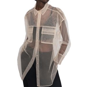 Летняя топ 2019 повседневная бежевая женская одежда с длинным рукавом женские рубашки сетчатые женские топы и блузки T200321
