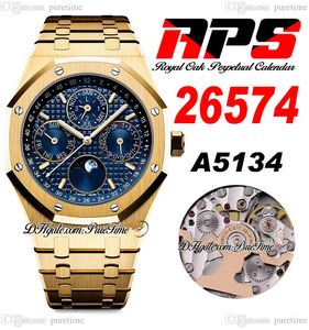 APSF Perpetual Calendar MoonPhase A5134 Automatyczne męże zegarek 2657 Żółte złoto -niebieskie tapisserie det brel nierdzewna bransoletka super edycja pureteme g7