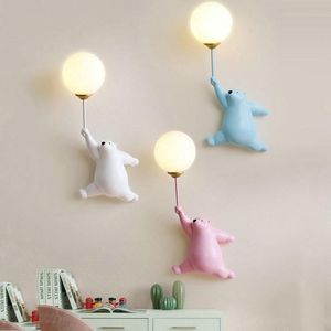 Lampada da parete Modern Bear Color Moon Ball Light per bambini Ragazza Camera da letto Comodino Indoor Home Decor Room Led Night Applique FixtureWallWall