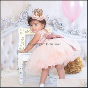 Backless Princess Gold Bow Baby Dress For Girl Baptism Christening 1St Birthday Party Newborn Gift Infant Tutu Girls Gown Drop Delivery 2021