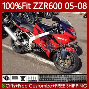 100% Fit OEM Body For KAWASAKI NINJA ZZR-600 600 CC 600CC 05-08 Bodywork 134No.33 ZZR 600 ZZR600 05 06 07 08 2005 2006 2007 2008 Injection Mold Fairing Kit factory red blk