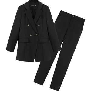High quality professional women's suits pants suit Autumn new large size slim black ladies small suit Female slim trousers T200818