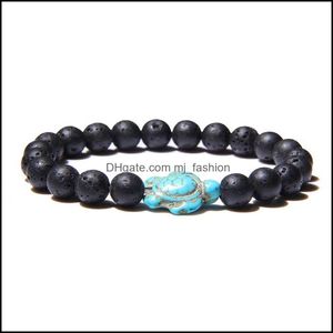 Perlenstränge Mode Frauen Strand Naturstein türkiser Perlen Armband Schildkröte Charm Armbänder für Männer Lucky Energy J Mjfashion Dhhw3