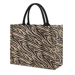 Bolsas de compras de linho casual senhoras animal impresso padrão tote quadrado grande capacidade de armazenamento saco de alça superior cx220325