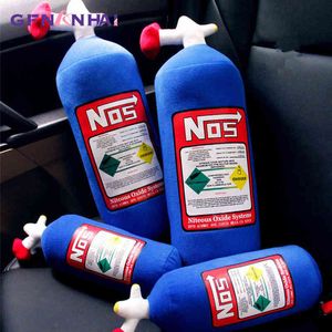 New Creative Plush Toys Nos Laughing Gas Bottle Soft Cushion Turbo Jdm Gifts Car Decor Headrest Backrest Seat Neck rest J220704