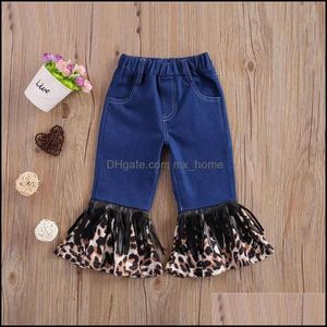 Jeans baby barn kläder baby mammalflickor leopard blossade barn denim tofsels boot cut dhmzw