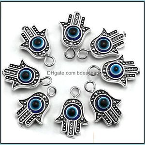 Uroki biżuterii Odkrycia komponenty antyczne złotą złotą fatimę symbol Hamsa ręka 13x20 mm z niebieskim złym wisiorkiem oka do DIY Necklace Bransoletka