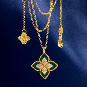 Ny anländer fyra bladklöver hänge halsband designer smycken guld sier mor till pärla grönt blommor halsband länk kedja kvinnor gåva