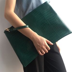 Large Women Green File Folder A4 Document Bag Fashion Laptop Pouch Business Briefcase 220324