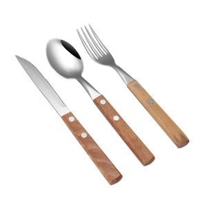 Acier inoxydable couteau créatif fourchette cuillère manche en bois couverts ensemble ménage vaisselle occidentale