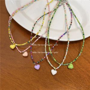 Pendant Necklaces Macaron Candy Color Heart Beaded Necklace For Women Girl Korean Fashion Simple Cute Niche Design Party Gift JewelryPendant