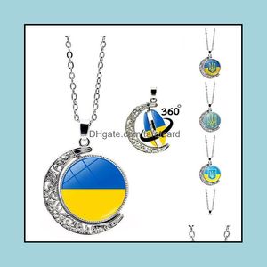 Ukraine Flag Necklaces For Men Women Moon Glass Ukrainian Symbol 360 Degrees Rotated Metal Chains Necklace Fashion Jewelry Party Favor Cpa43