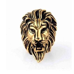 Smycken vintage hela dominerande lejonhuvud ring Europa och Amerika kastar lejon kung ring guld silver USA storlek 7-15234g