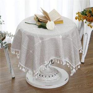 Cotton Linen Checked Lattice Small Square Tablecloths Embroidery Tassel Table Cover for Home Dinning Tabletop XBJK2205