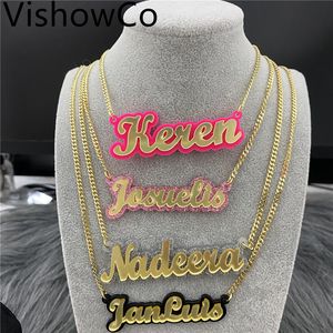 VishowCo Custom Name Necklace Hip Hop Personalized Acrylic Nameplate Pendant Necklaces For Women Statement Jewelry Gifts 220716