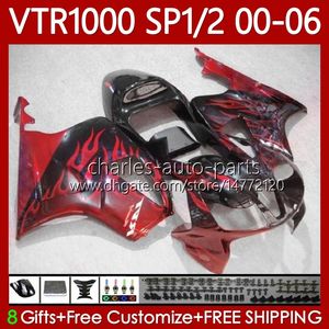 Fairings Kit för Honda VTR1000 RC51 Röda flammor 2000 2001 2002 2003 2004 2005 2006 BODY 123NO.110 RTV1000 VTR 1000 SP1 SP2 2000-2006 VTR-1000 00 01 02 03 04 05 06 Kroppsarbete