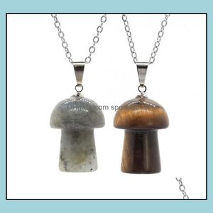 Arts And Crafts Fashion Mushroom Statue Natural Stone Carving Pendant Reiki Healing Polishing Gem Necklace For Women Jewelr Sports2010 Dhhzn