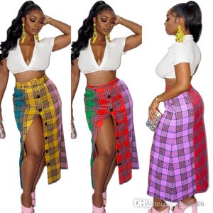 2022 Womens Designer Sexy Plaid Split Skirt Stitching Color Dress