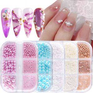 Charms Pearl Nail Art Decorations White Purple Gold Steel Beads Ball 3D Gwoździe Biżuteria Kryształowe Dżetów DIY Manicure Tr6zz01-17 Y220408