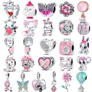 925 Silver Fit Pandora Charm 925 Armband Swallow Rabbit Butterfly Skeleton Series Charms Set Pendant DIY Fine Beads Jewelry