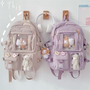 LargeCapacity Cute Women Multipocket Nylon Backpack INS Junior High School School Bag Female Girl Backpack Book Book 220812