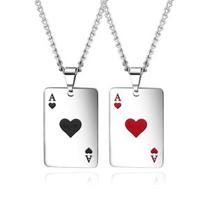 Lucky Ace of Spades Herrhalsband Silver Färgton Poker Pendant för Man Rostfritt Stål Casino Fortune Playing Cards