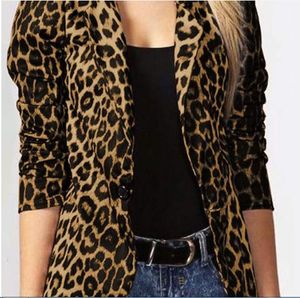 Ternos Femininos Blazers Elegante Celmia Feminino Blazer Estampado de Leopardo Outono Escritório Senhoras Manga Comprida Terno Casaco Casual Botões de Lapela Externo