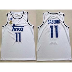 Nikivip Spains League White＃11 ARVYDAS SABONISバスケットボールジャージーメンズステッチカスタム任意の番号名ジャージ