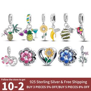 925 Sterling Silver Ciondola il fascino di colore a forma di cuore perline di crisantemo Bead Fit Pandora Charms Bracciale Gioielli fai da te Accessori