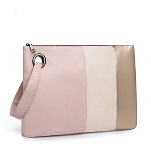 DHL30pcs Sachen Säcke Frauen PU Retro Drei Farbe Patchwork Große Kapazität Clutch Tasche Mit Wirst